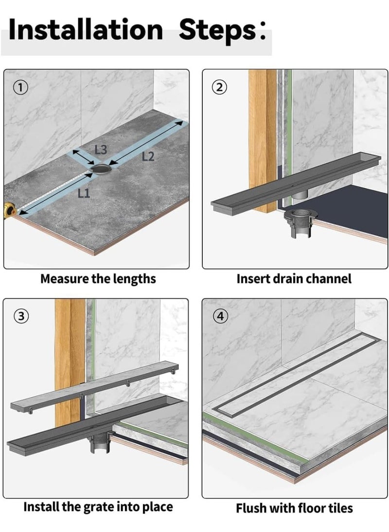 المفتاحة مصرف دش خطي 2 في 1 بطول 24 بوصة - مصرف أرضي من الفولاذ المقاوم للصدأ المصقول بالنيكل مع شبكة تثبيت للبلاط، وأقدام قابلة للتعديل، وفلتر للشعر - مصرف دش مقاوم للصدأ من الدرجة 304 - Image 5